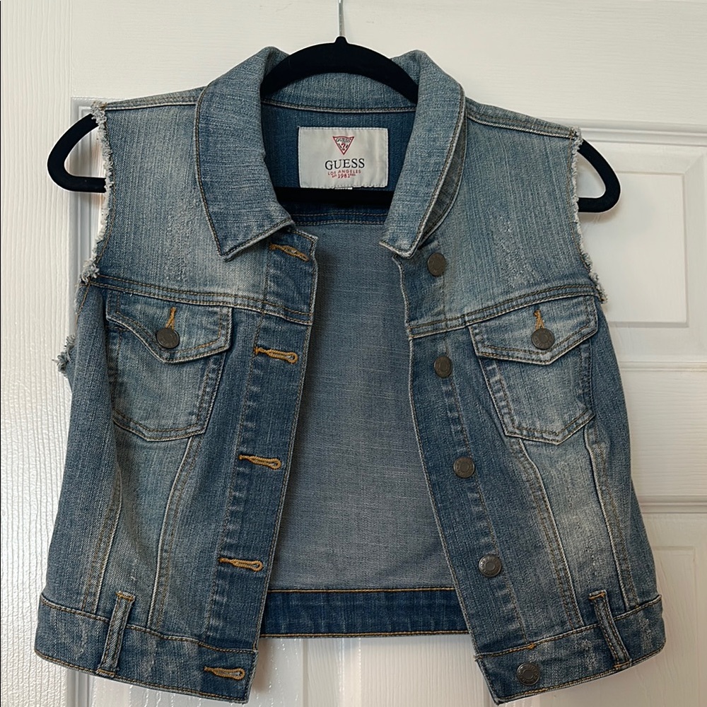 Guess Light Blue Denim Sleeveless Jean Jacket